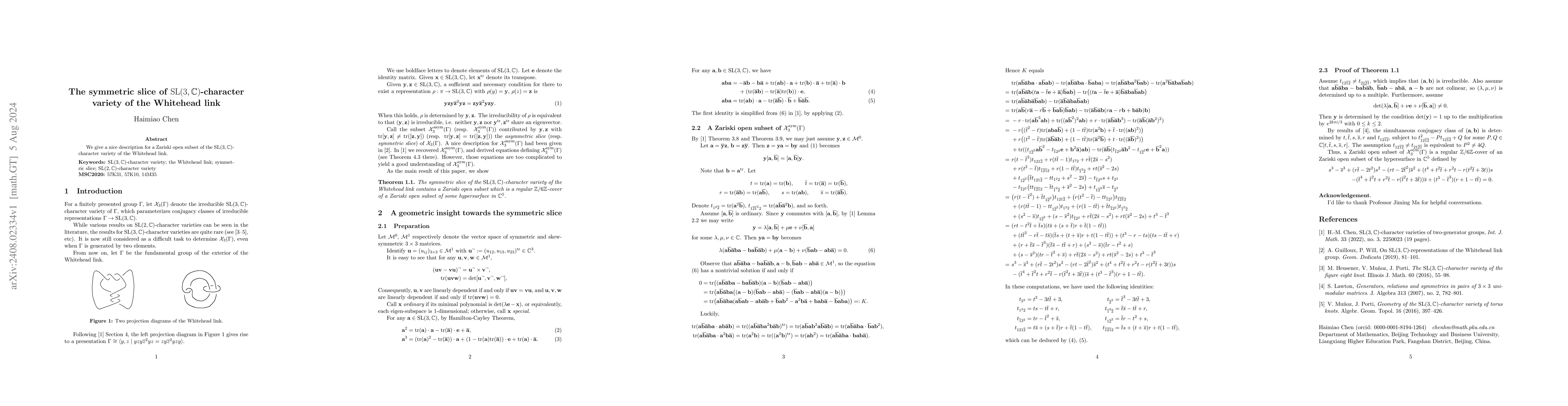 Thumbnail for The symmetric slice of ${\rm SL}(3,\mathbb{C})$-character variety of the
  Whitehead link