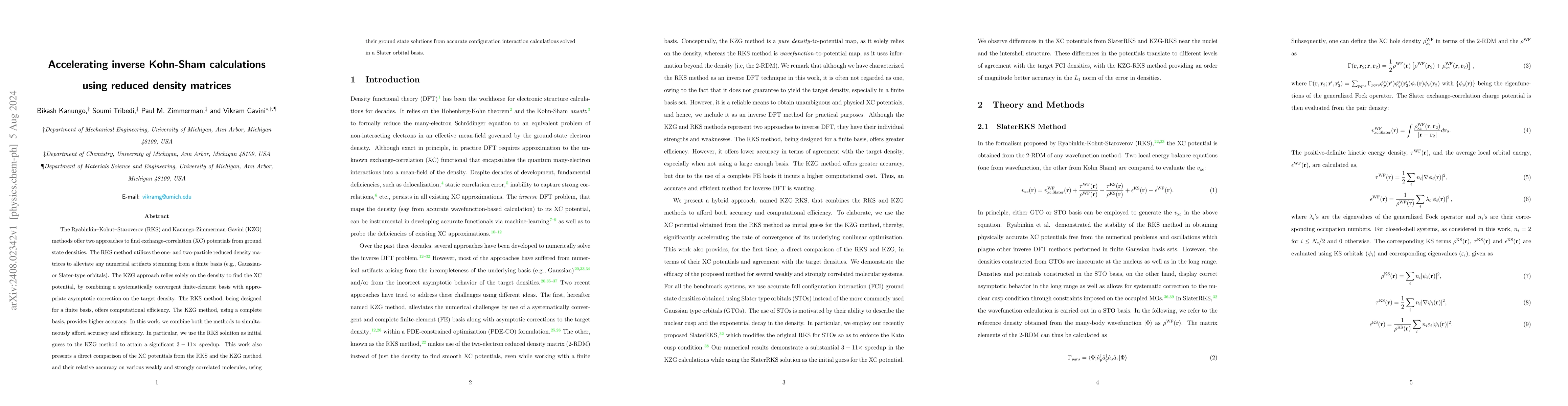 Thumbnail for Accelerating inverse Kohn-Sham calculations using reduced density
  matrices