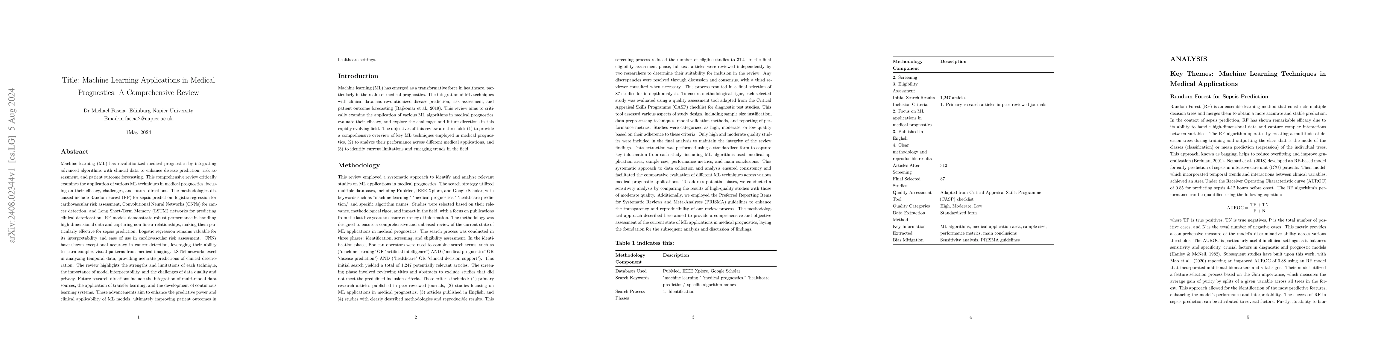 Thumbnail for Machine Learning Applications in Medical Prognostics: A Comprehensive
  Review