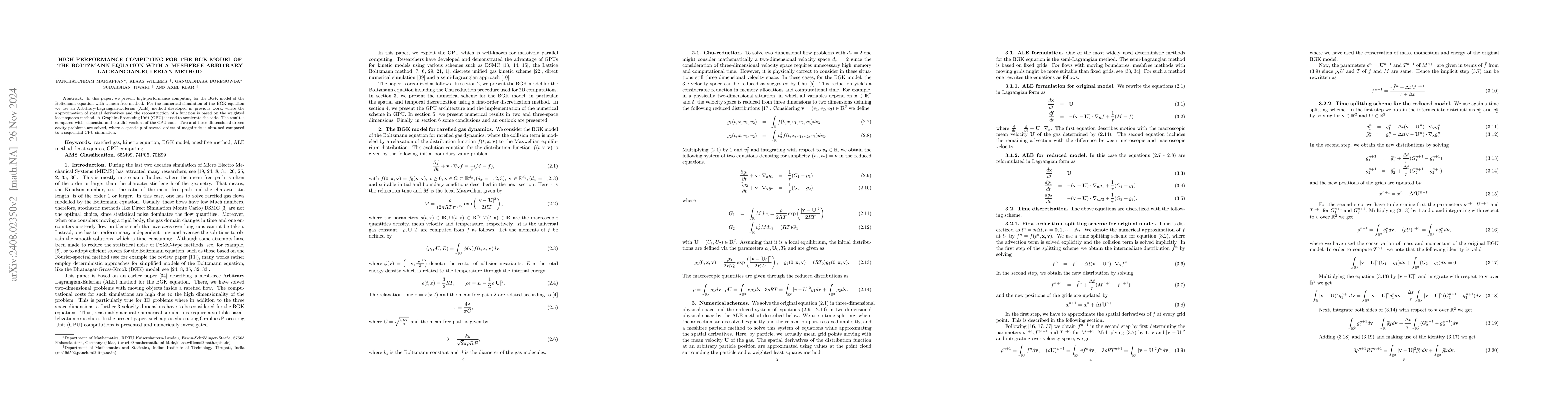 Thumbnail for High-performance computing for the BGK model of the Boltzmann equation
  with a meshfree Arbitrary Lagrangian-Eulerian (ALE) method