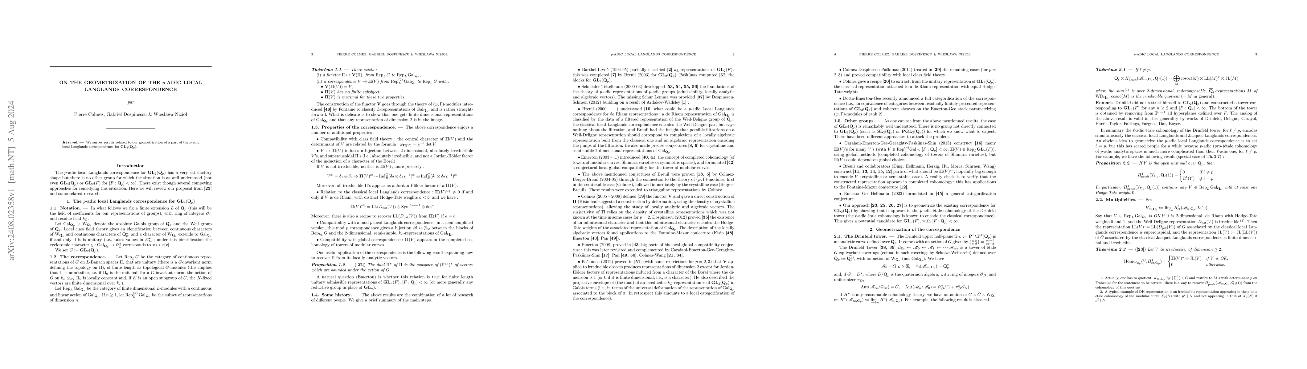 Thumbnail for On the geometrization of the $p$-adic local Langlands correspondence