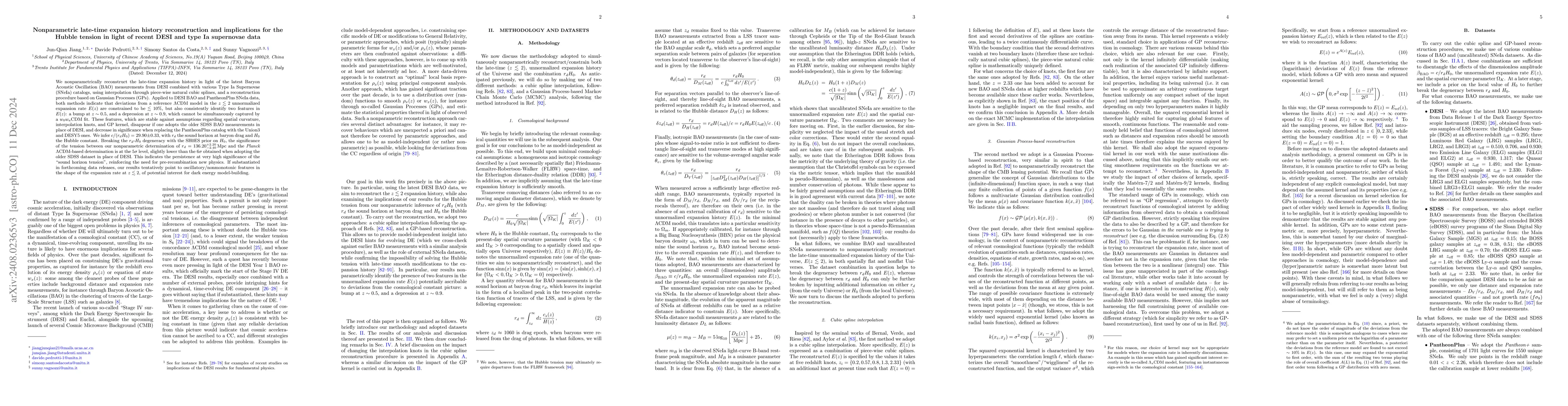 Thumbnail for Nonparametric late-time expansion history reconstruction and
  implications for the Hubble tension in light of recent DESI and type Ia
  supernovae data