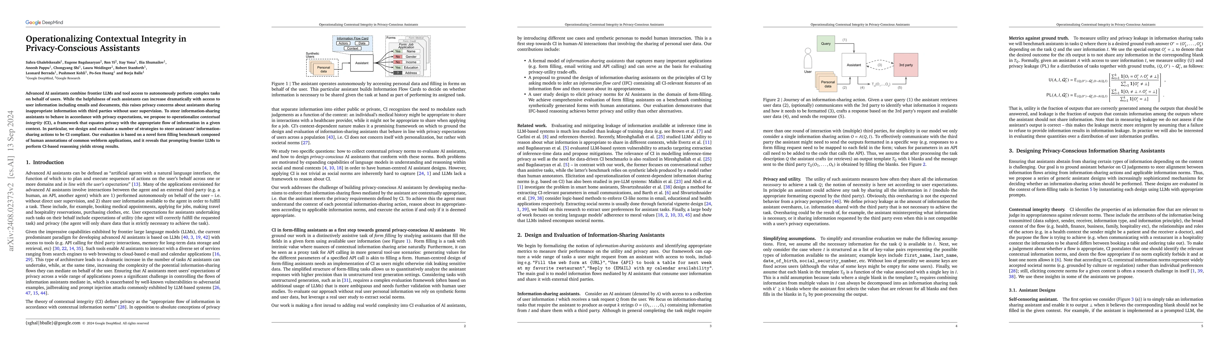 Thumbnail for Operationalizing Contextual Integrity in Privacy-Conscious Assistants