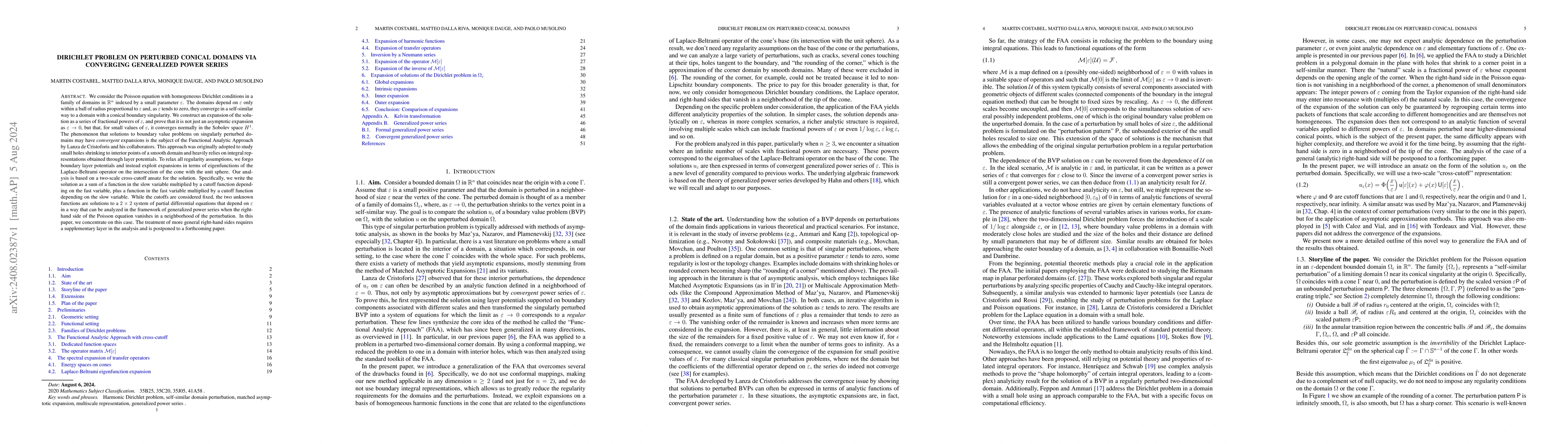 Thumbnail for Dirichlet problem on perturbed conical domains via converging
  generalized power series