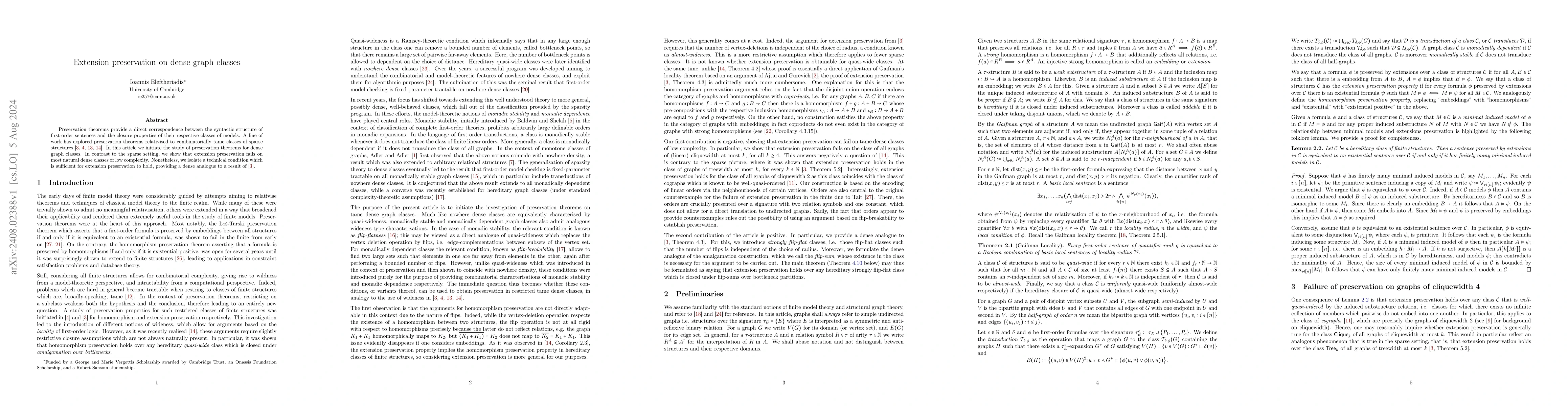 Thumbnail for Extension preservation on dense graph classes
