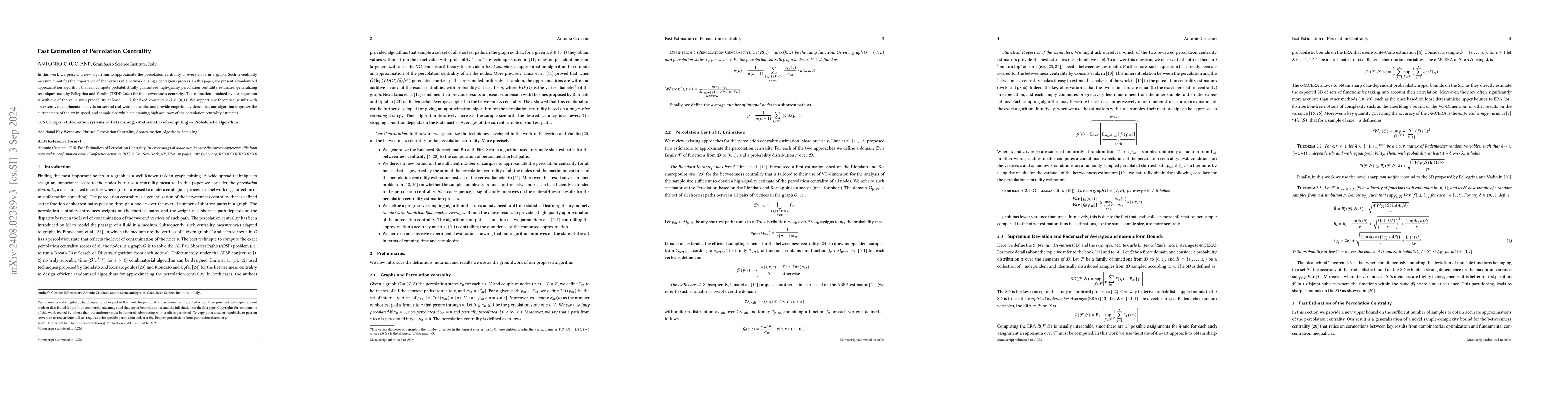 Thumbnail for Fast Estimation of Percolation Centrality