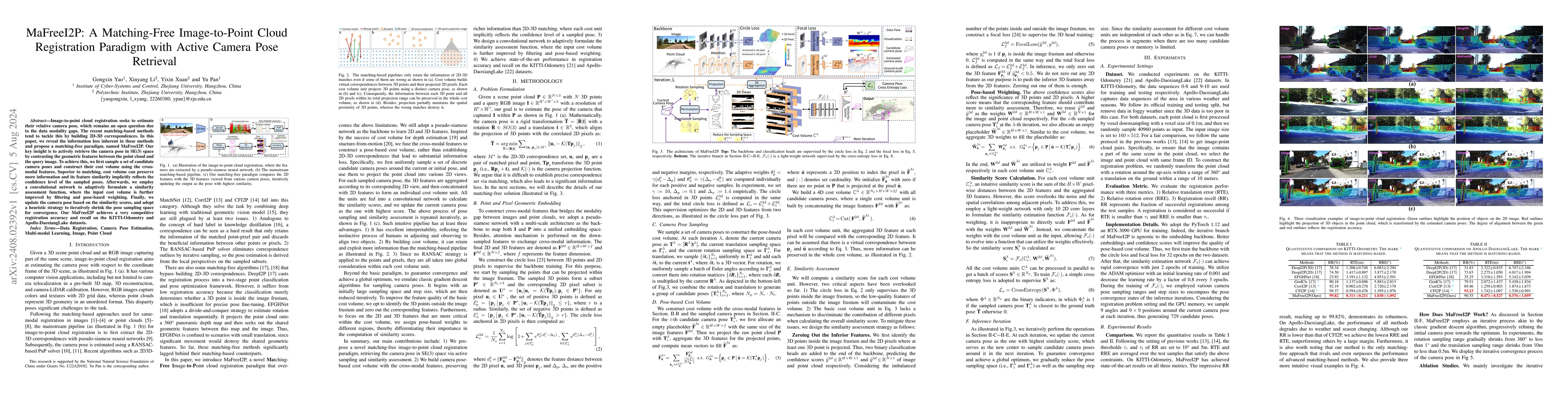 Thumbnail for MaFreeI2P: A Matching-Free Image-to-Point Cloud Registration Paradigm
  with Active Camera Pose Retrieval
