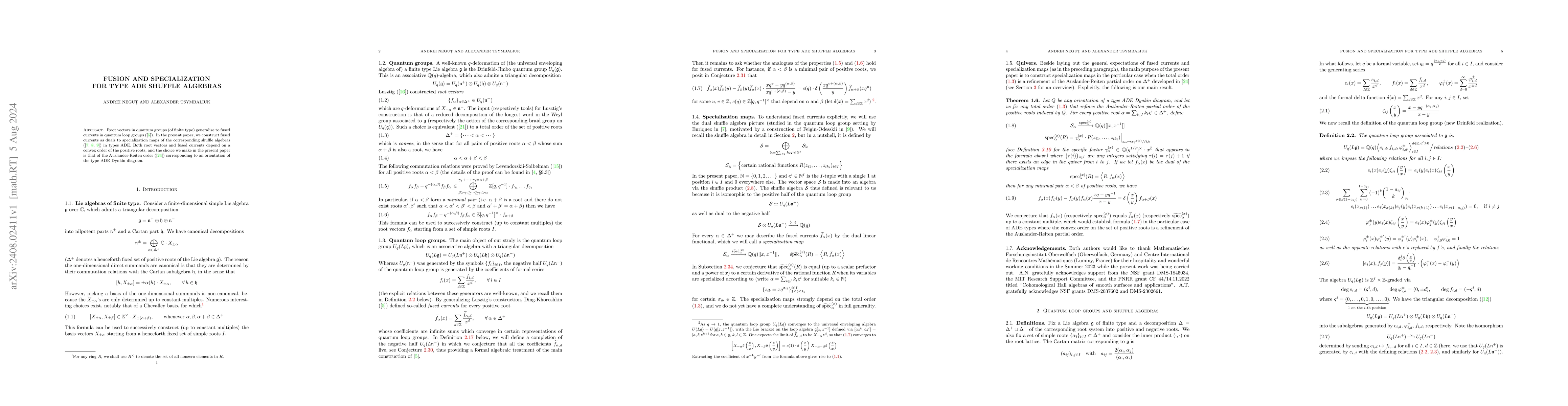 Thumbnail for Fusion and specialization for type ADE shuffle algebras