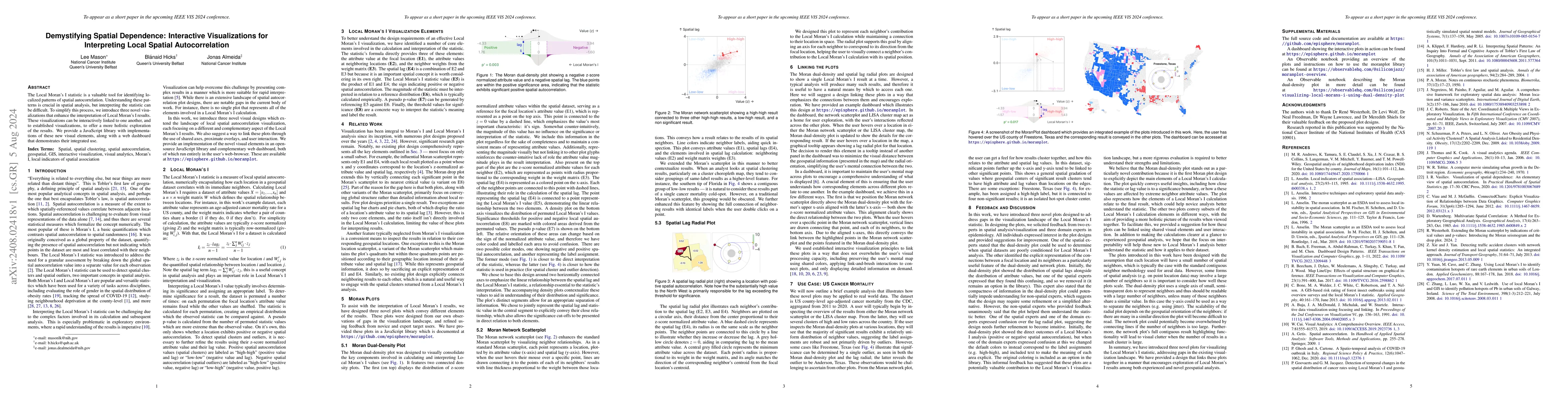 Thumbnail for Demystifying Spatial Dependence: Interactive Visualizations for
  Interpreting Local Spatial Autocorrelation