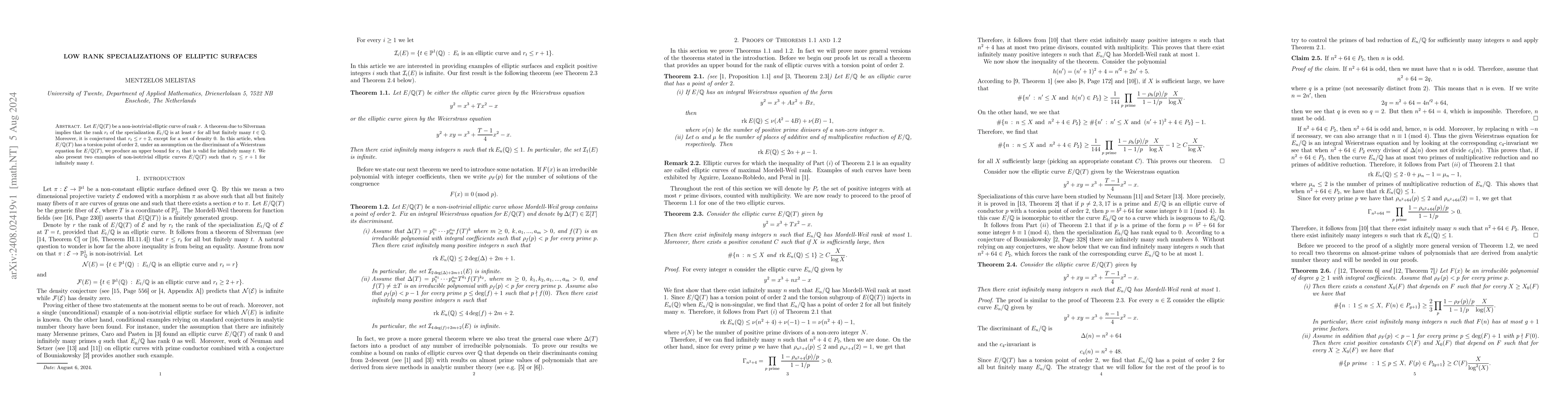 Thumbnail for Low rank specializations of elliptic surfaces