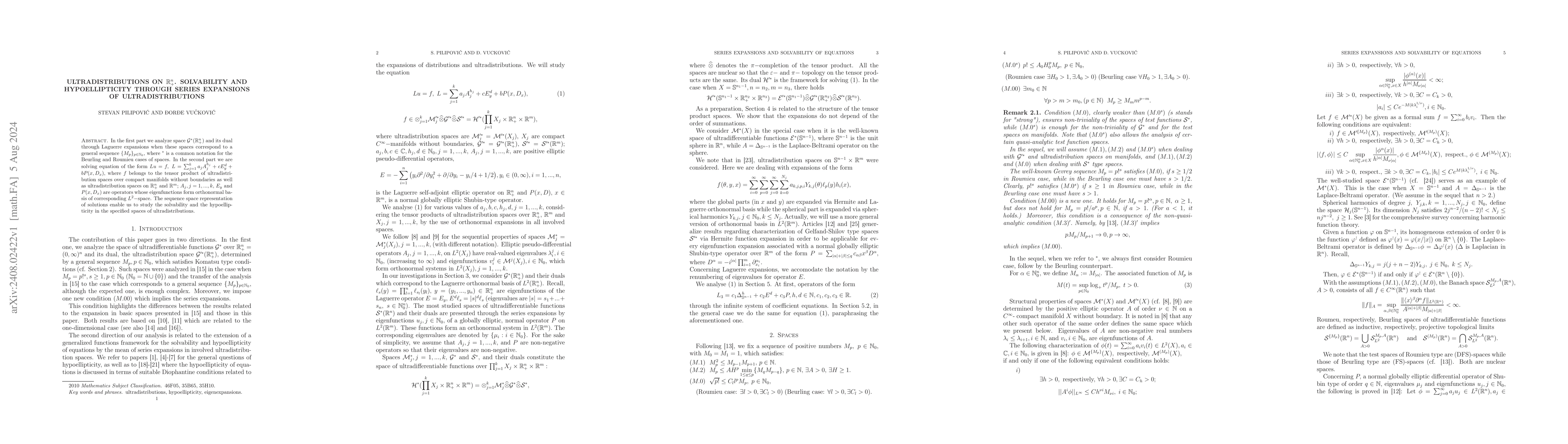 Thumbnail for Ultradistributions on $\mathbb R_{+}^{n}$. Solvability and
  hypoellipticity through series expansions of ultradistributions