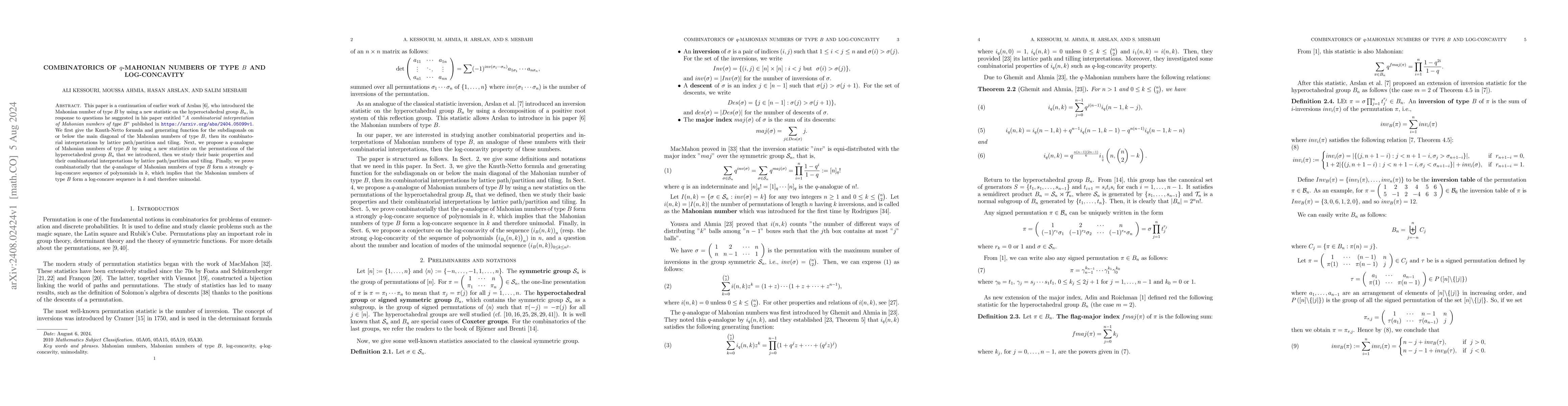 Thumbnail for Combinatorics of $q$-Mahonian numbers of type $B$ and log-concavity