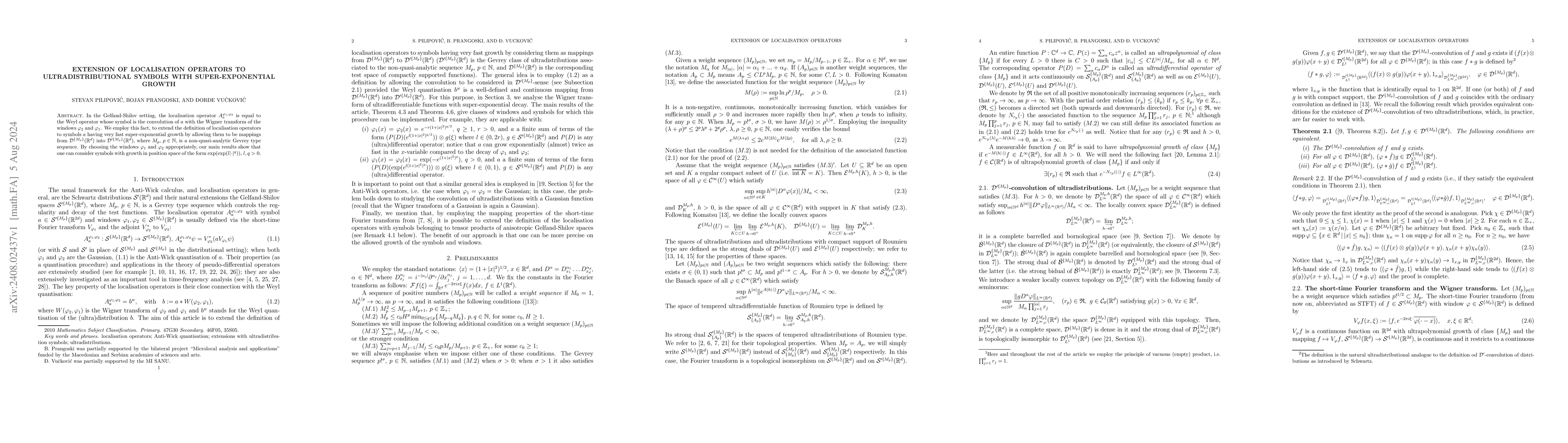 Thumbnail for Extension of Localisation Operators to Ultradistributional Symbols With
  Super-Exponential Growth