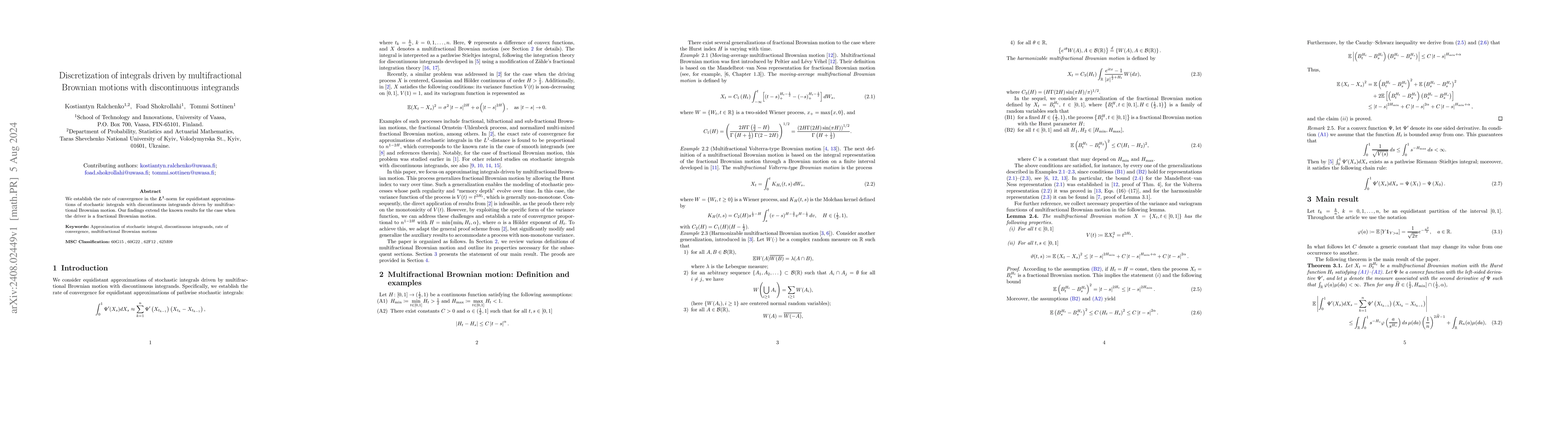 Thumbnail for Discretization of integrals driven by multifractional Brownian motions
  with discontinuous integrands