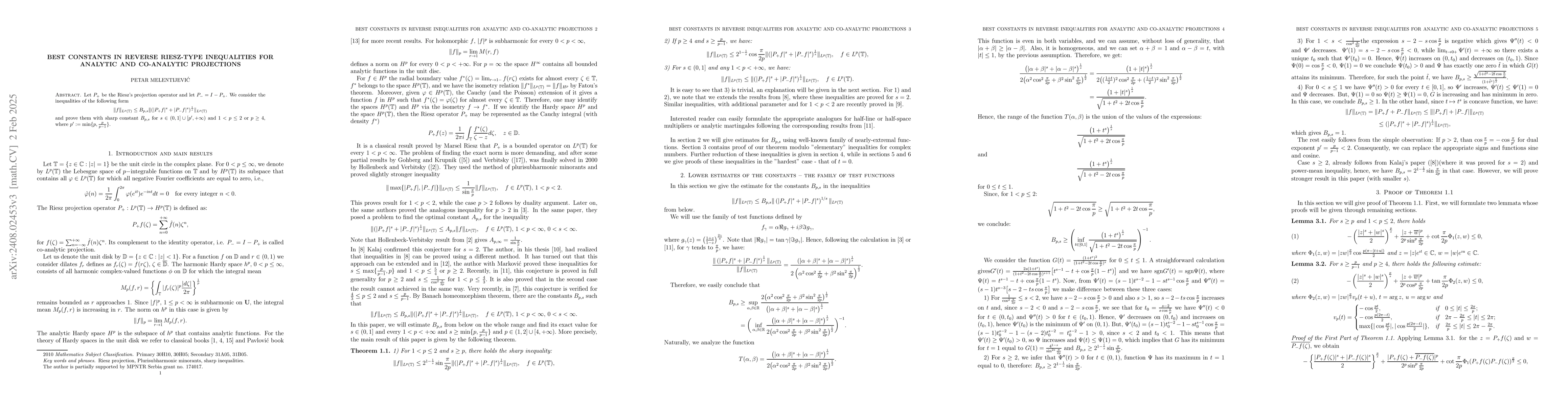 Thumbnail for Best constants in reverse Riesz-type inequalities for analytic and
  co-analytic projections