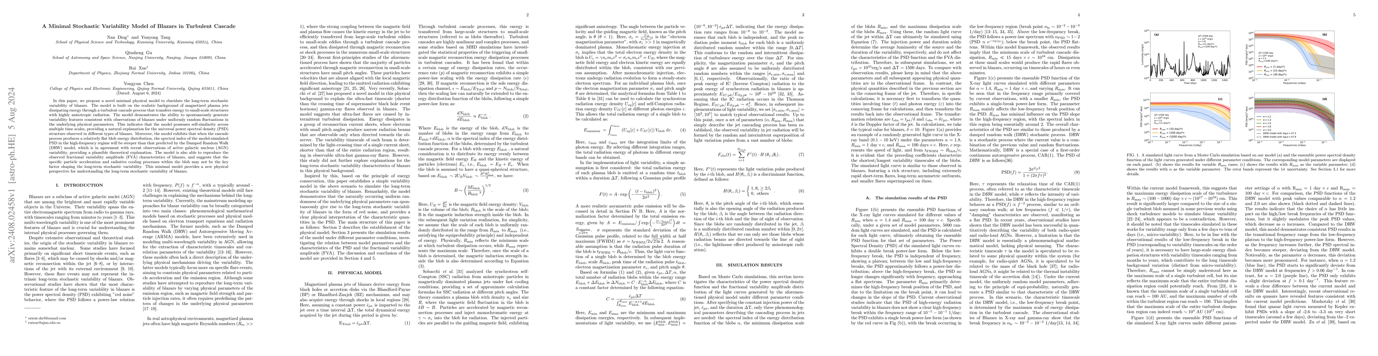 Thumbnail for A Minimal Stochastic Variability Model of Blazars in Turbulent Cascade