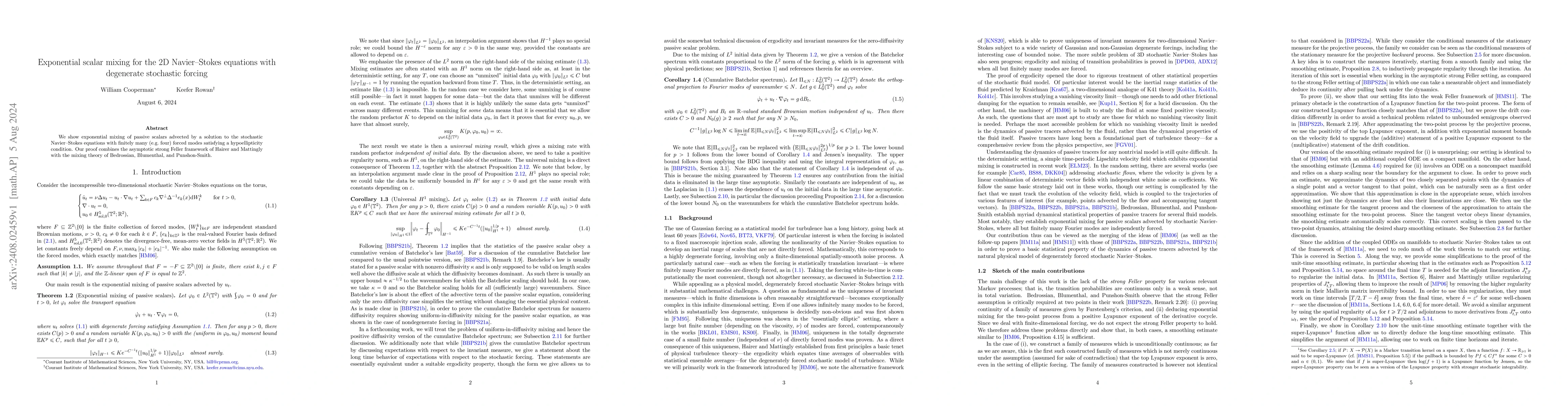Thumbnail for Exponential scalar mixing for the 2D Navier-Stokes equations with
  degenerate stochastic forcing