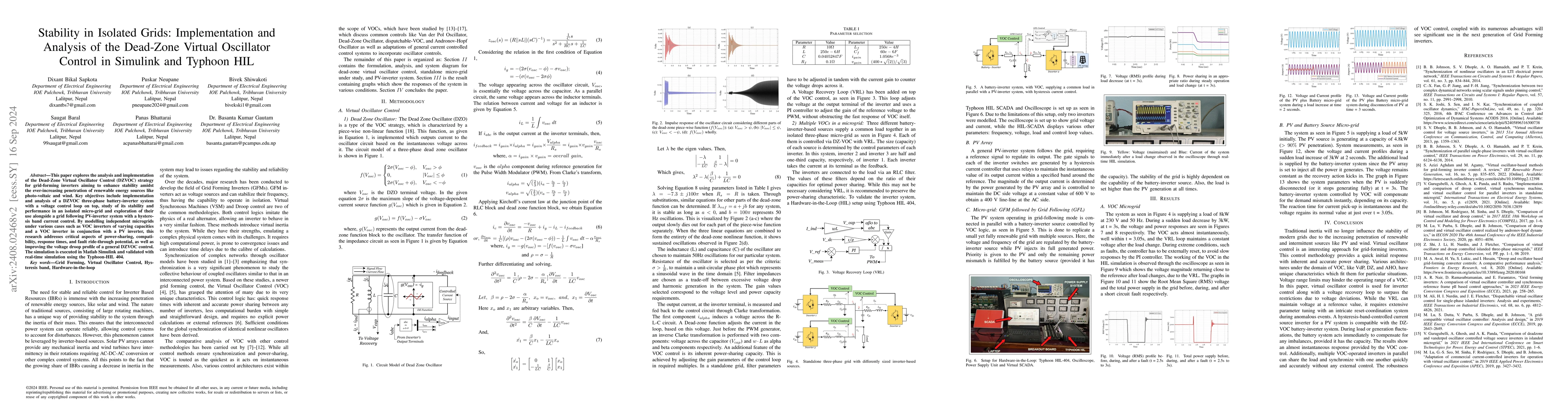 Thumbnail for Stability in Isolated Grids: Implementation and Analysis of the
  Dead-Zone Virtual Oscillator Control in Simulink and Typhoon HIL