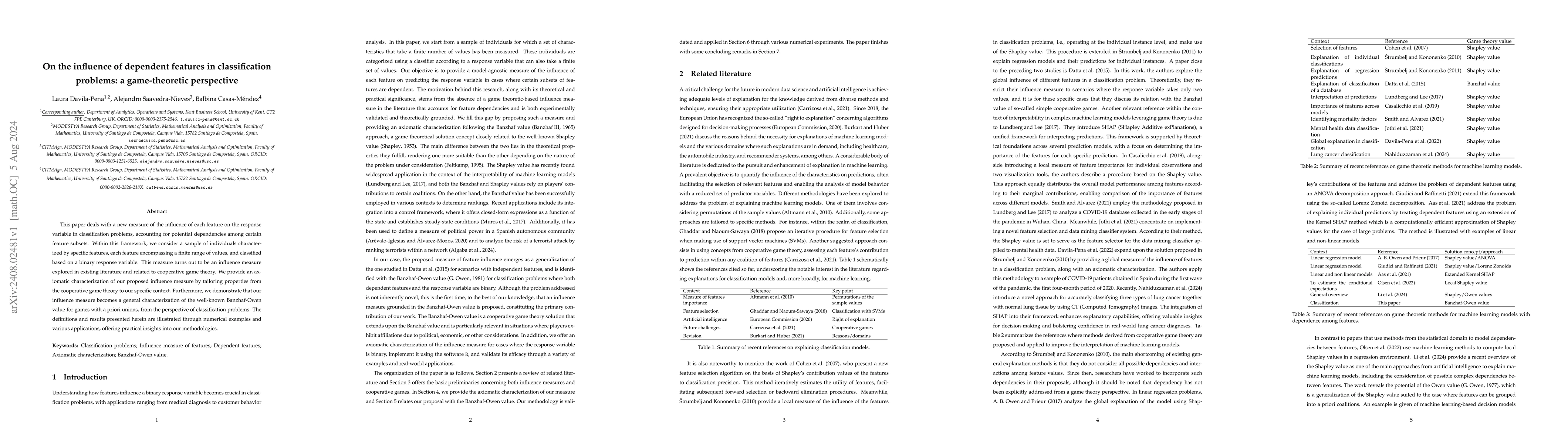 Thumbnail for On the influence of dependent features in classification problems: a
  game-theoretic perspective