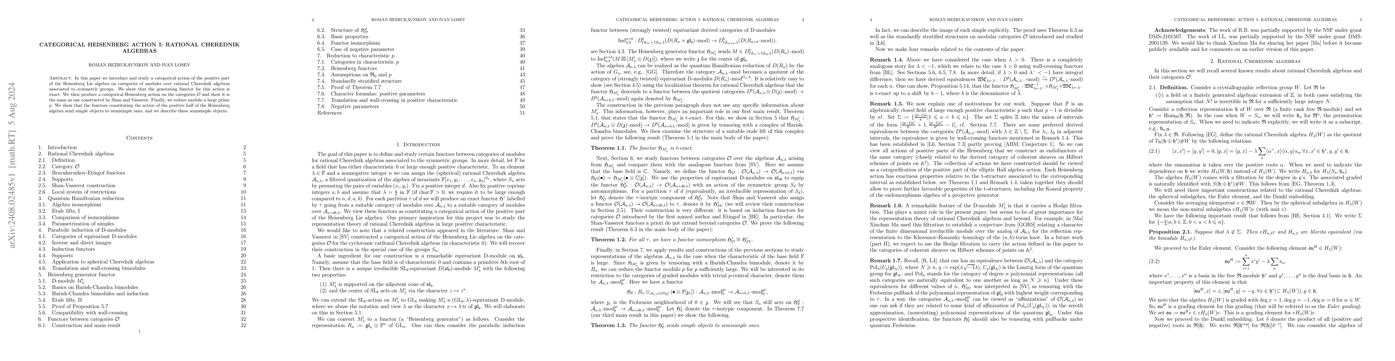 Thumbnail for Categorical Heisenberg action I: rational Cherednik algebras