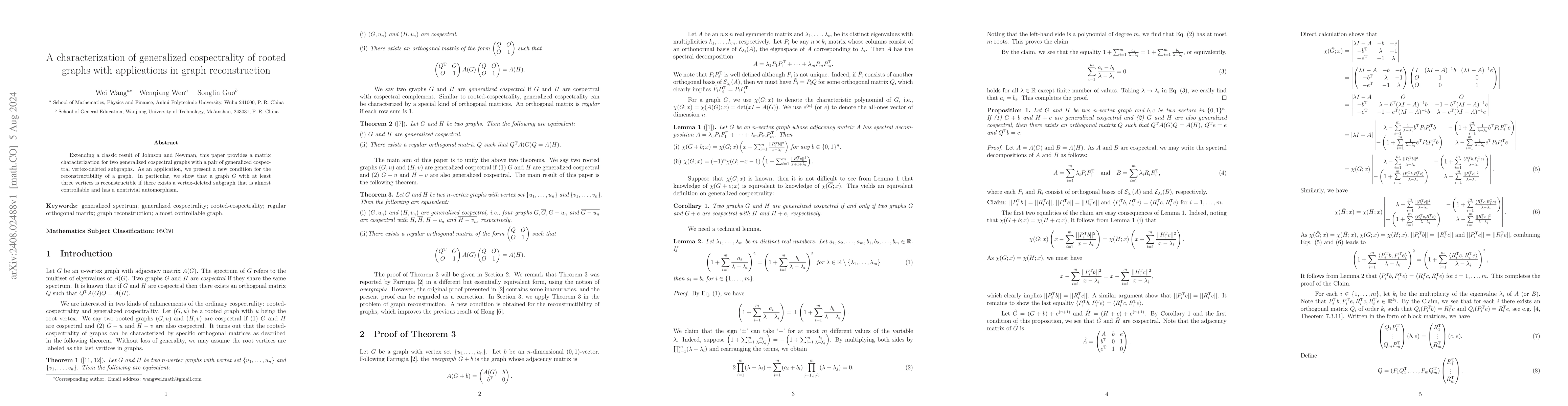Thumbnail for A characterization of generalized cospectrality of rooted graphs with
  applications in graph reconstruction