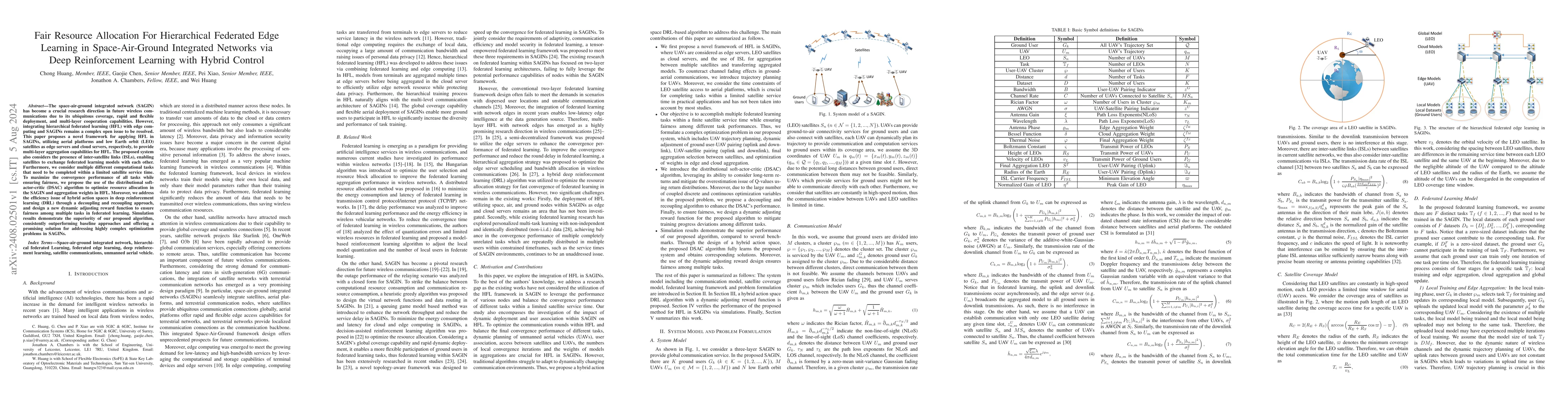 Thumbnail for Fair Resource Allocation For Hierarchical Federated Edge Learning in
  Space-Air-Ground Integrated Networks via Deep Reinforcement Learning with
  Hybrid Control
