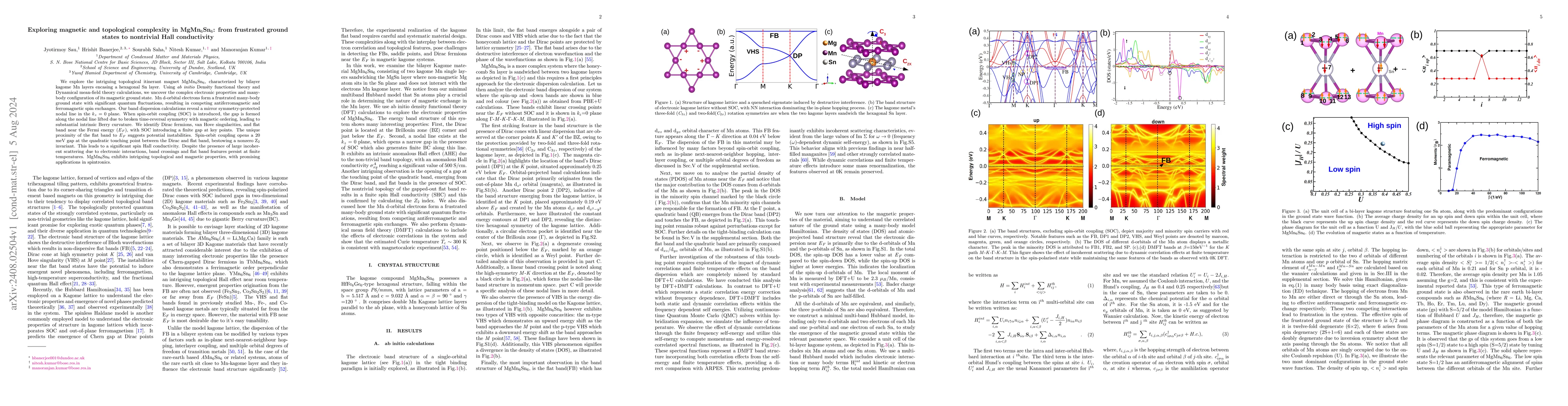 Thumbnail for Exploring magnetic and topological complexity in MgMn$_6$Sn$_6$: from
  frustrated ground states to nontrivial Hall conductivity
