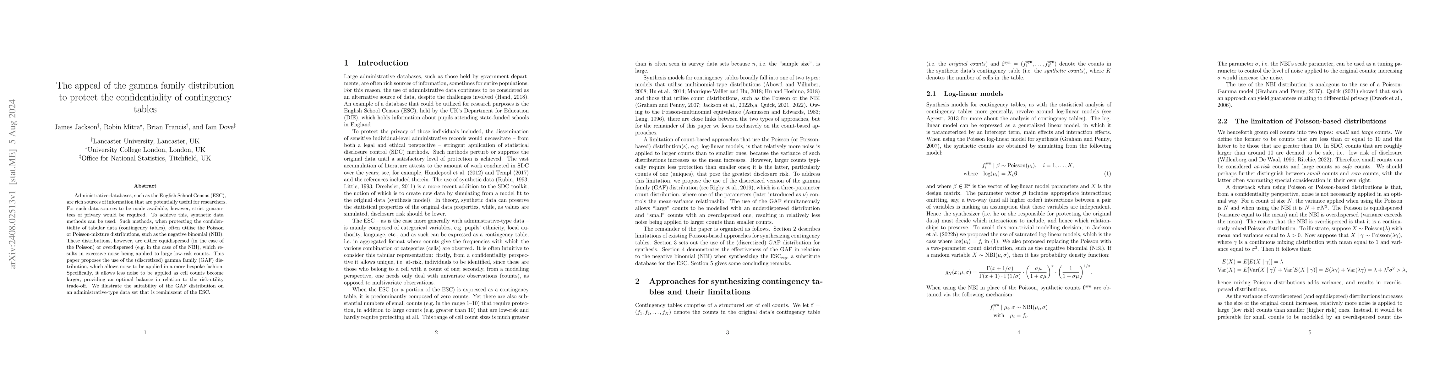 Thumbnail for The appeal of the gamma family distribution to protect the
  confidentiality of contingency tables