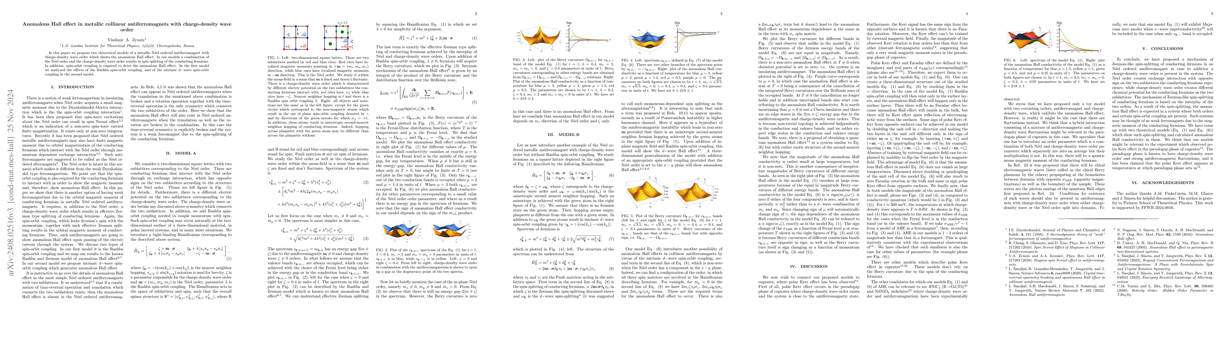 Thumbnail for Anomalous Hall effect in metallic collinear antiferromagnets with
  charge-density wave order