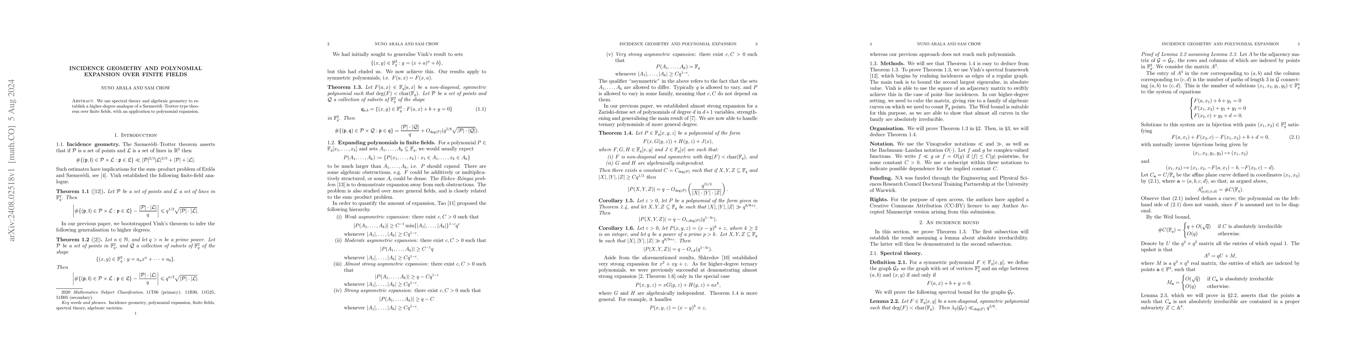 Thumbnail for Incidence geometry and polynomial expansion over finite fields