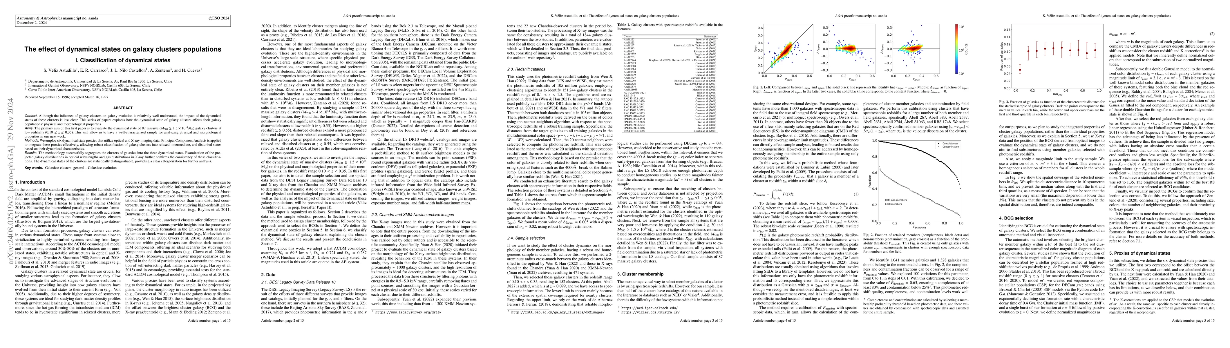 Thumbnail for The effect of dynamical states on galaxy clusters populations. I.
  Classification of dynamical states