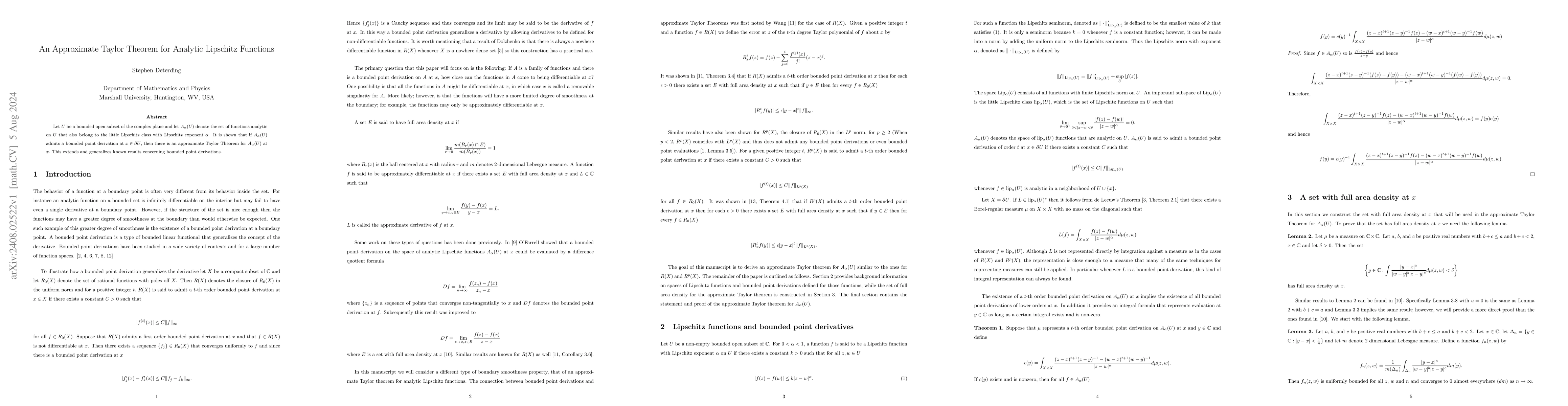 Thumbnail for Approximate Taylor theorem for analytic Lipschitz functions