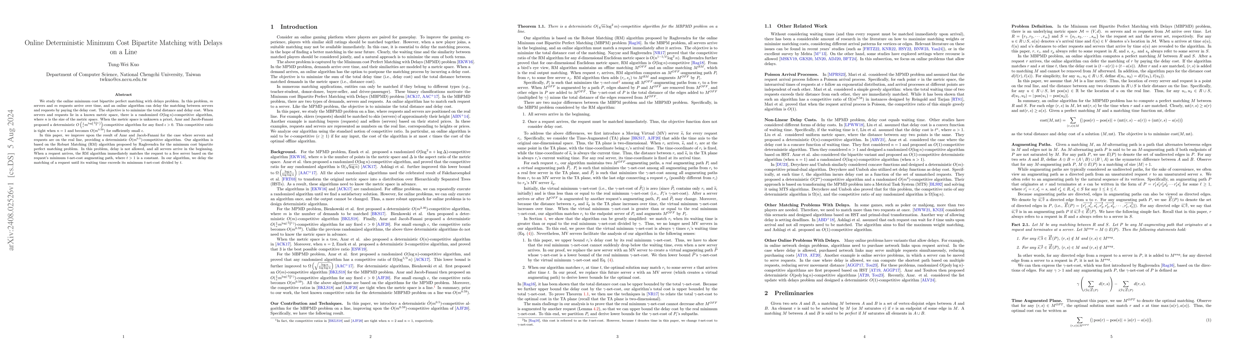 Thumbnail for Online Deterministic Minimum Cost Bipartite Matching with Delays on a
  Line