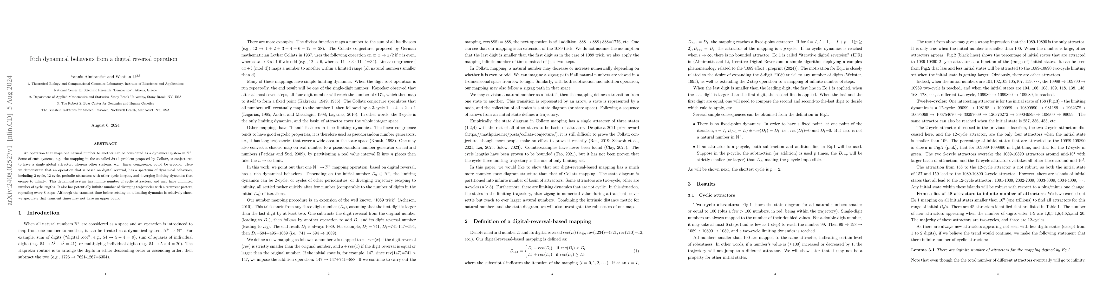 Thumbnail for Rich dynamical behaviors from a digital reversal operation