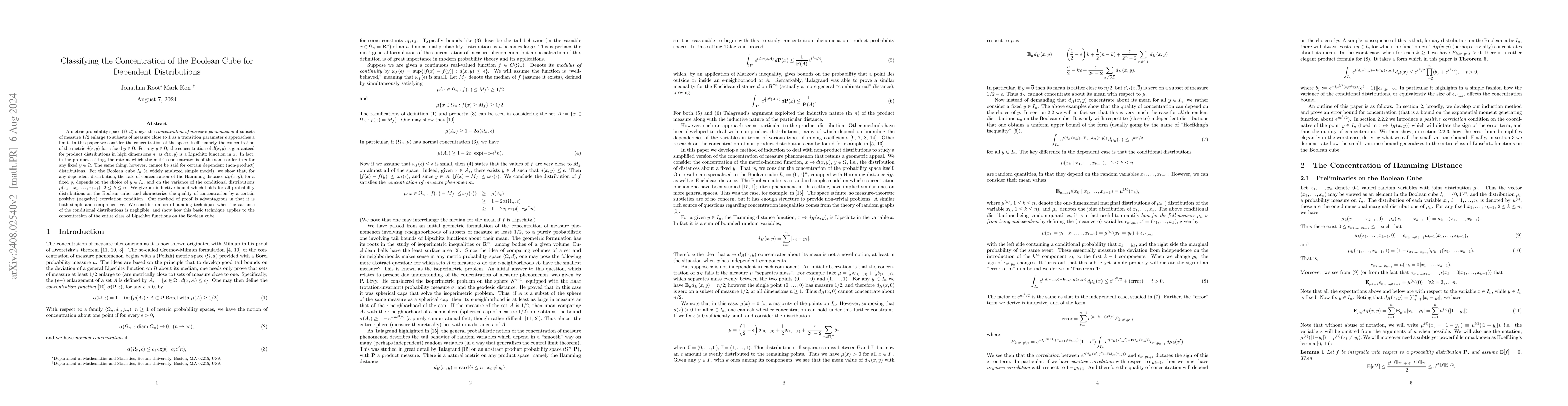 Thumbnail for Classifying the Concentration of the Boolean Cube for Dependent
  Distributions