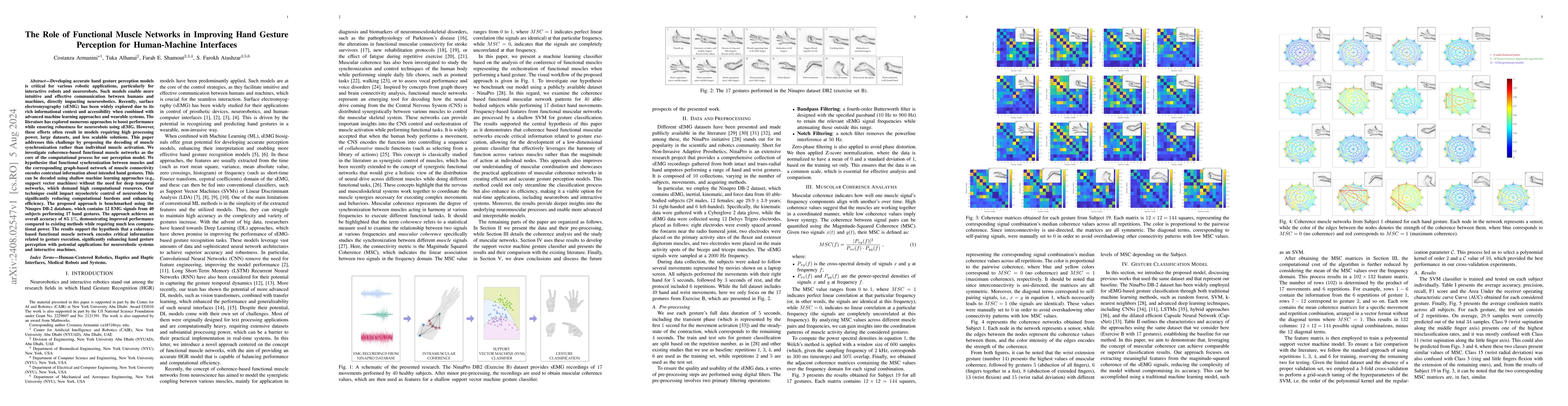 Thumbnail for The Role of Functional Muscle Networks in Improving Hand Gesture
  Perception for Human-Machine Interfaces