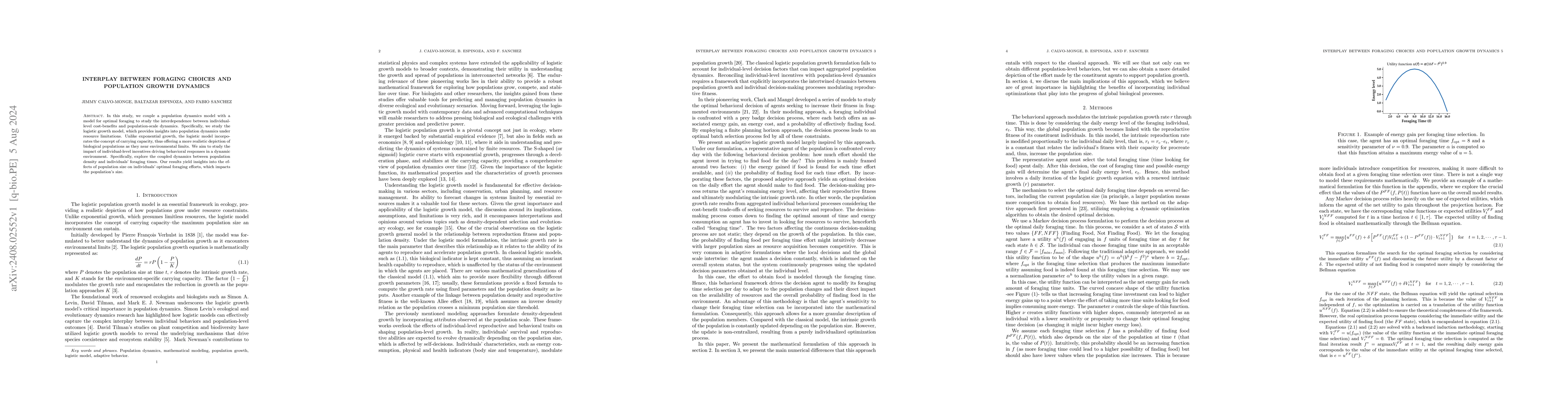 Thumbnail for Interplay between Foraging Choices and Population Growth Dynamics
