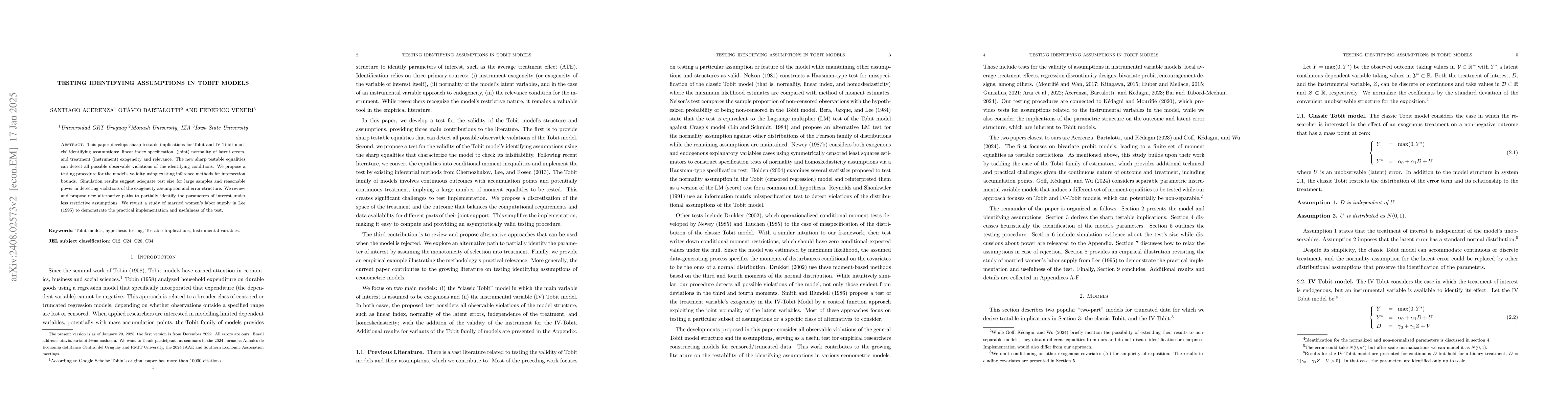 Thumbnail for Testing identifying assumptions in Tobit Models
