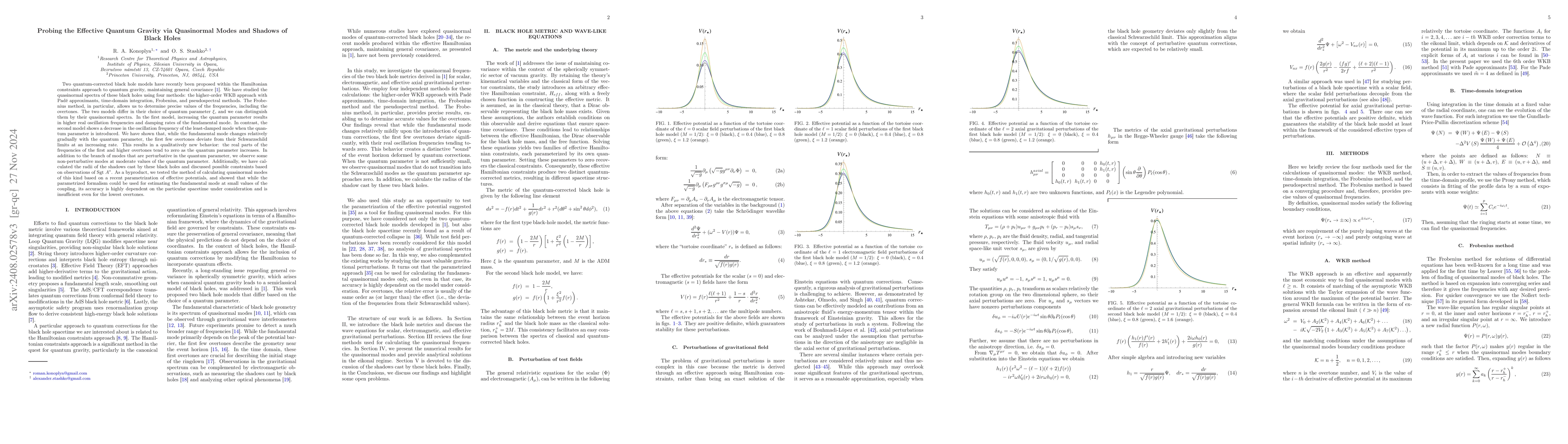 Thumbnail for Probing the Effective Quantum Gravity via Quasinormal Modes and Shadows
  of Black Holes