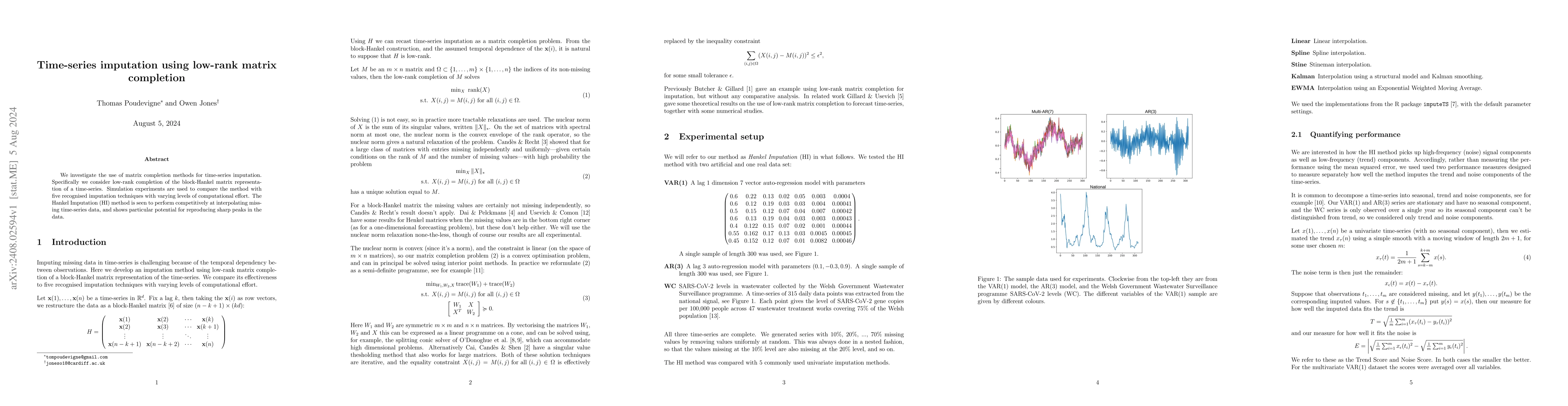Thumbnail for Time-series imputation using low-rank matrix completion