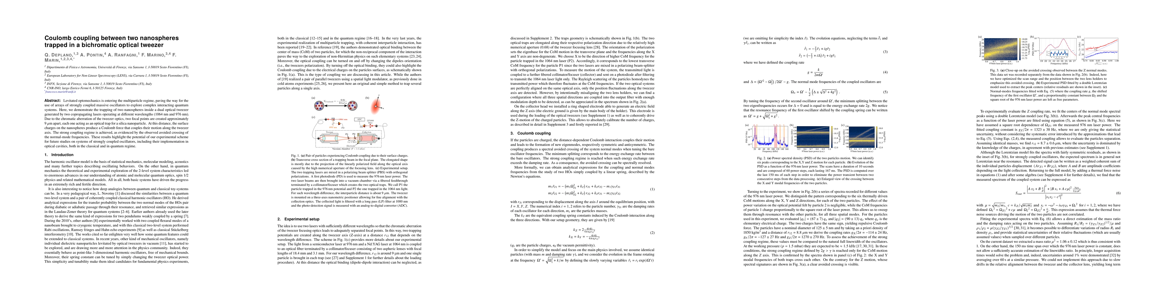 Thumbnail for Coulomb coupling between two nanospheres trapped in a bichromatic
  optical tweezer