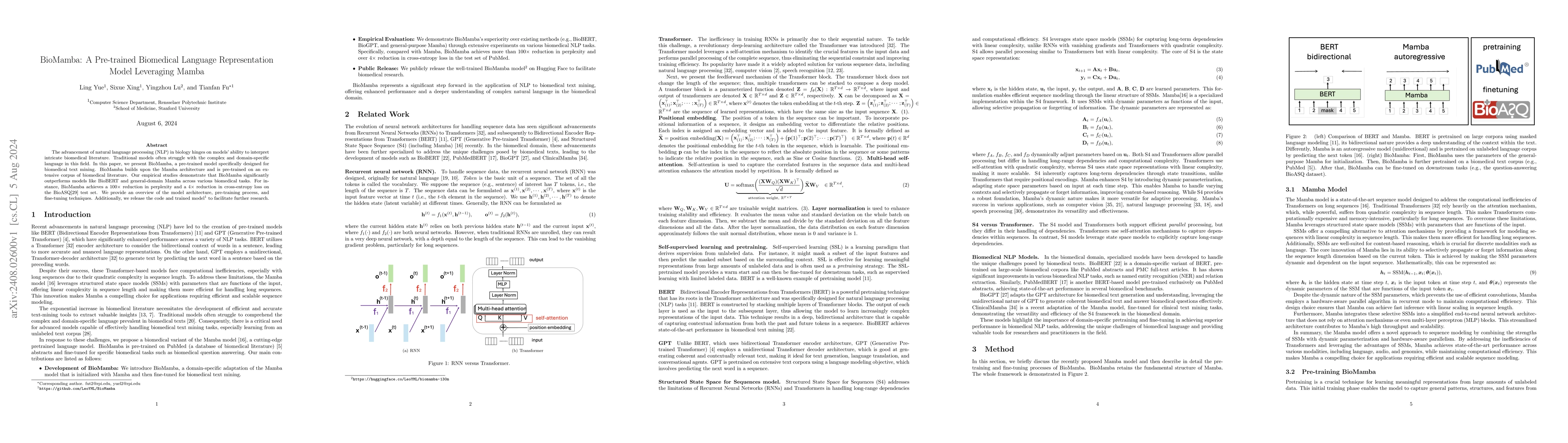 Thumbnail for BioMamba: A Pre-trained Biomedical Language Representation Model
  Leveraging Mamba