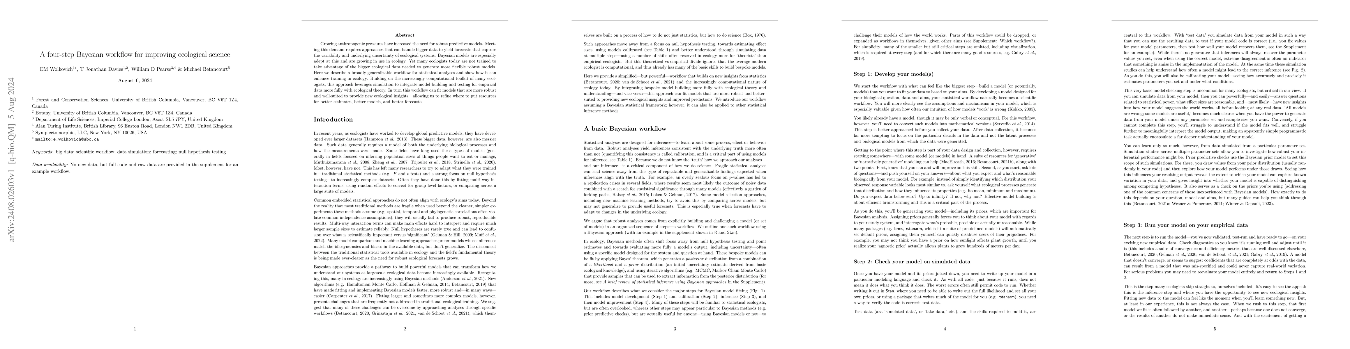 Thumbnail for A four-step Bayesian workflow for improving ecological science