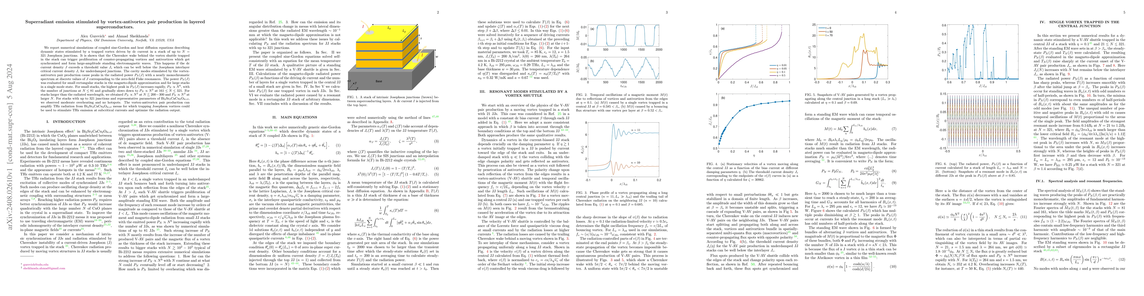 Thumbnail for Superradiant emission stimulated by vortex-antivortex pair production in
  layered superconductors
