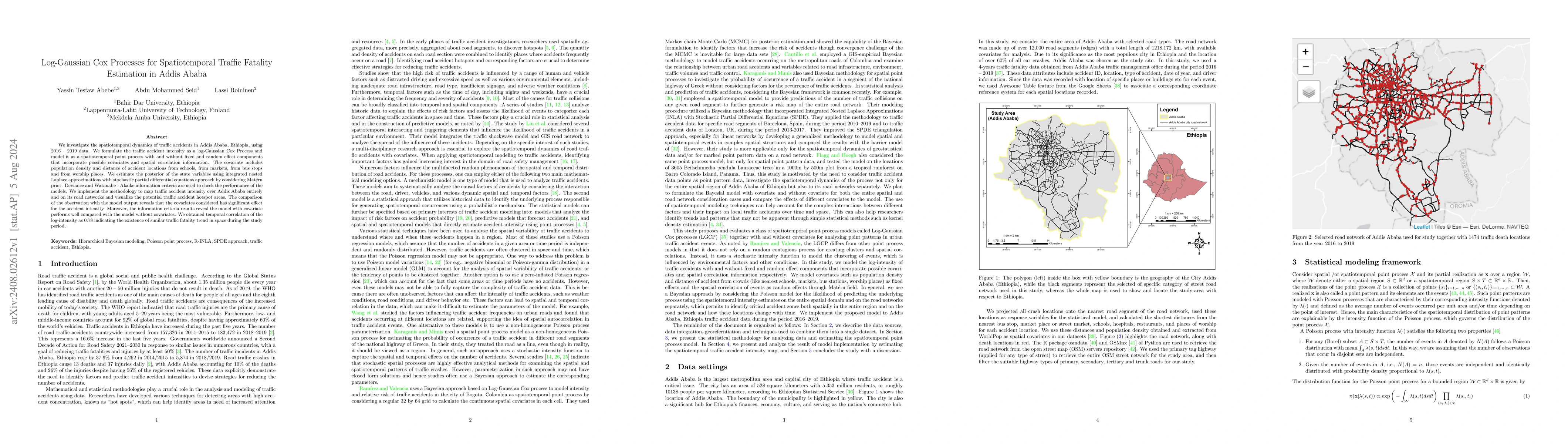 Thumbnail for Log-Gaussian Cox Processes for Spatiotemporal Traffic Fatality
  Estimation in Addis Ababa
