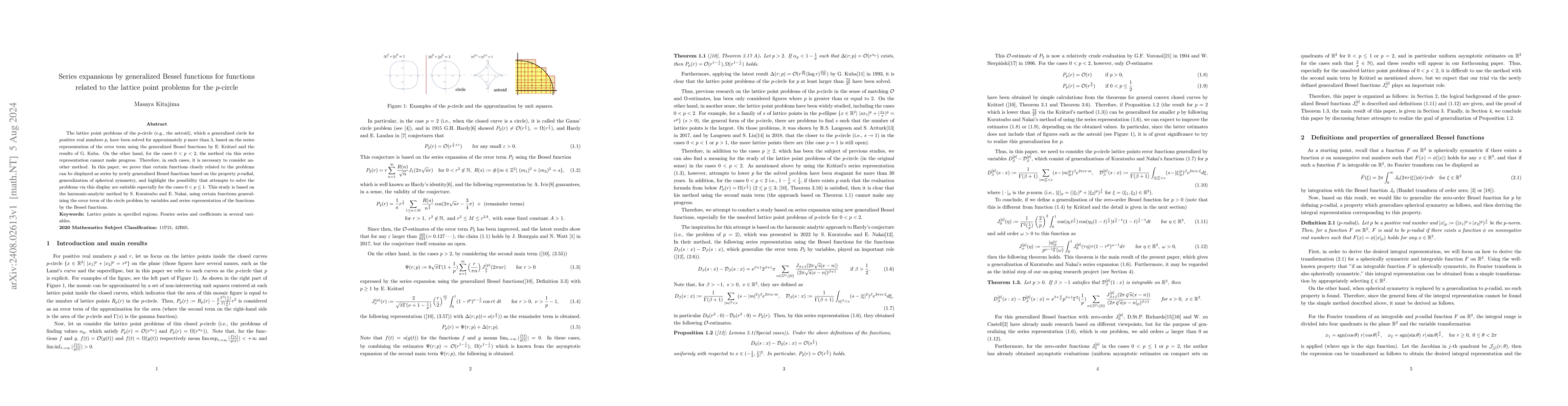Thumbnail for Series expansions by generalized Bessel functions for functions related
  to the lattice point problems for the p-circle