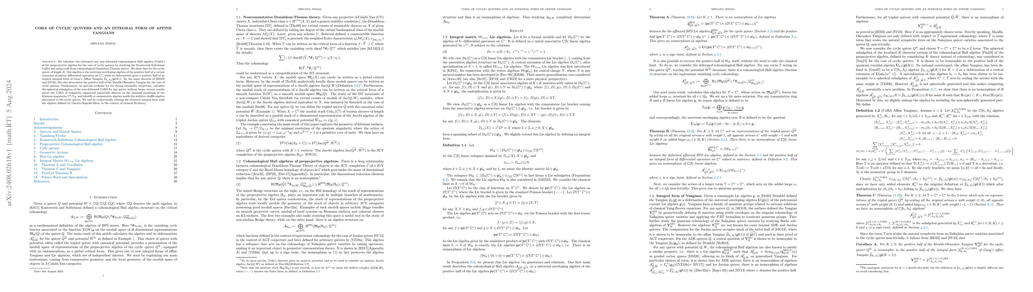 Thumbnail for CoHA of Cyclic Quivers and an Integral Form of Affine Yangians