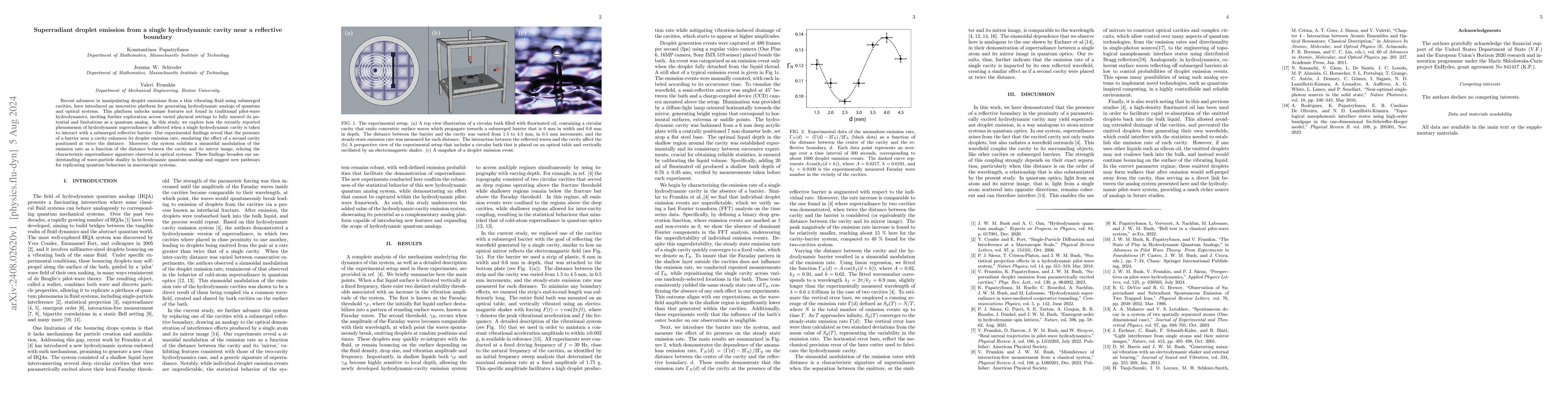 Thumbnail for Superradiant droplet emission from a single hydrodynamic cavity near a
  reflective boundary