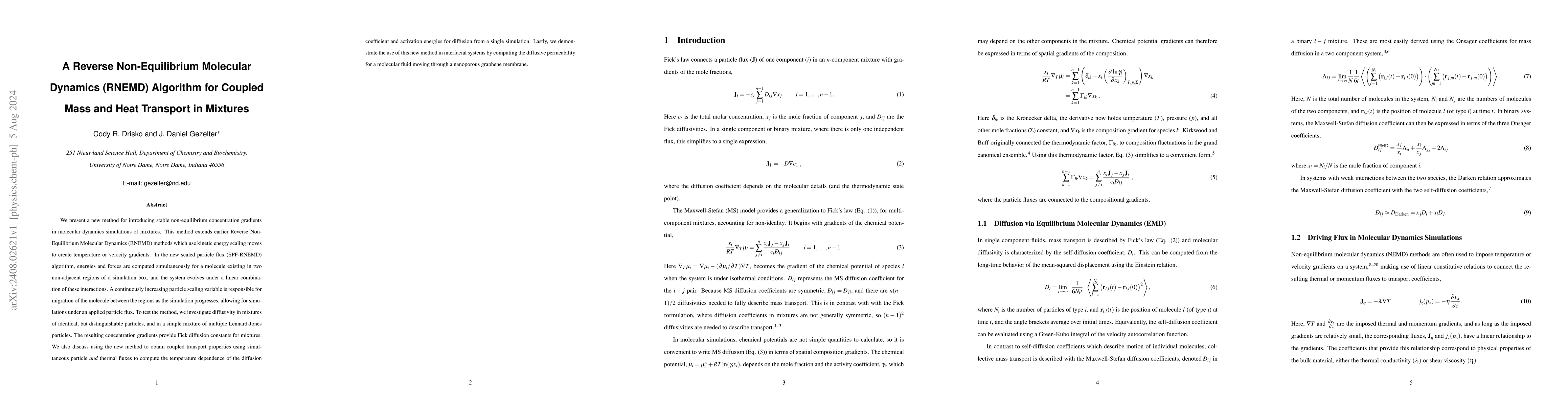 Thumbnail for A Reverse Non-Equilibrium Molecular Dynamics (RNEMD) Algorithm for
  Coupled Mass and Heat Transport in Mixtures