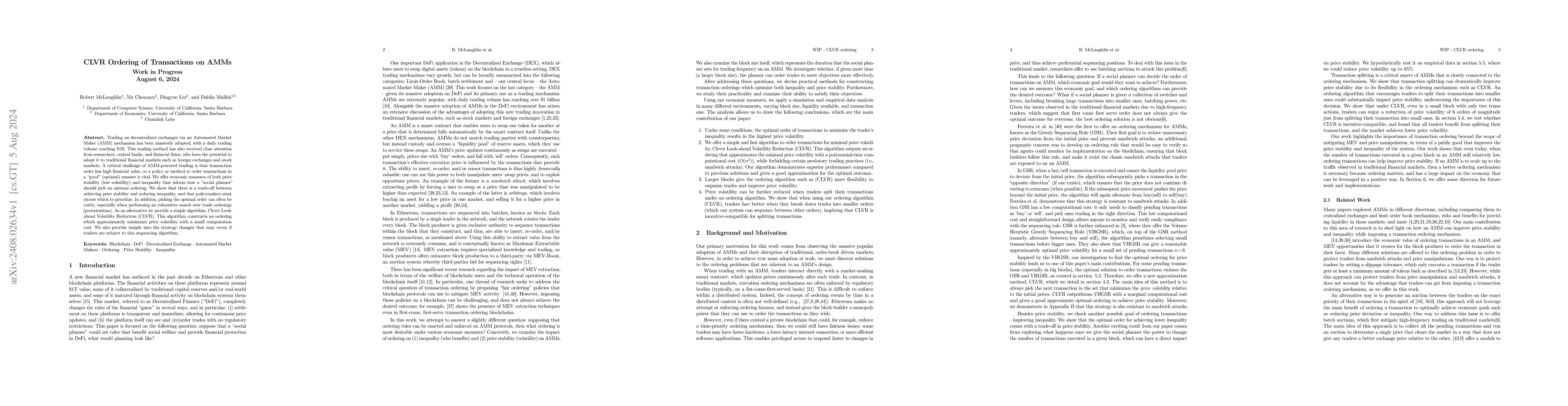 Thumbnail for CLVR Ordering of Transactions on AMMs